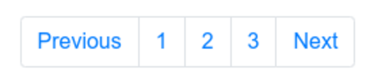 An example of a pagination user interface element for a web page is displayed, featuring buttons labeled "Previous", "1", "2", "3", and "Next". The buttons are arranged horizontally in a rectangular box.