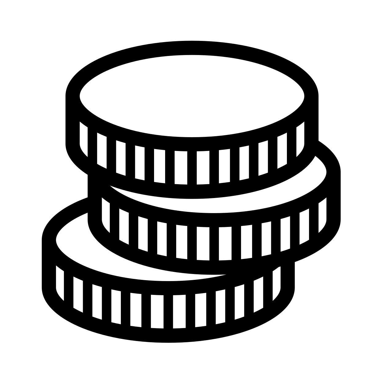 Iconic illustration of three stacked coins, representing currency or financial value. The coins are depicted with a ridged edge design.
