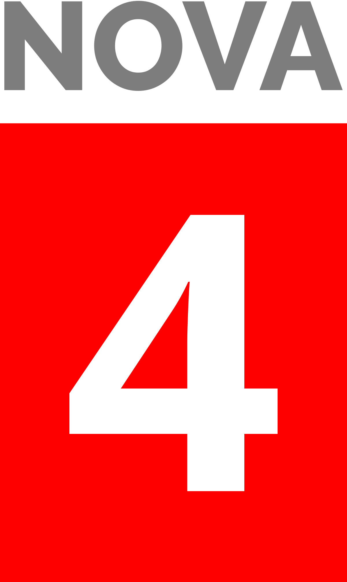Logo for NOVA group 4, which represents 'ultra-processed foods'. The word "NOVA" is in gray text above a large white number "4" on a red background.