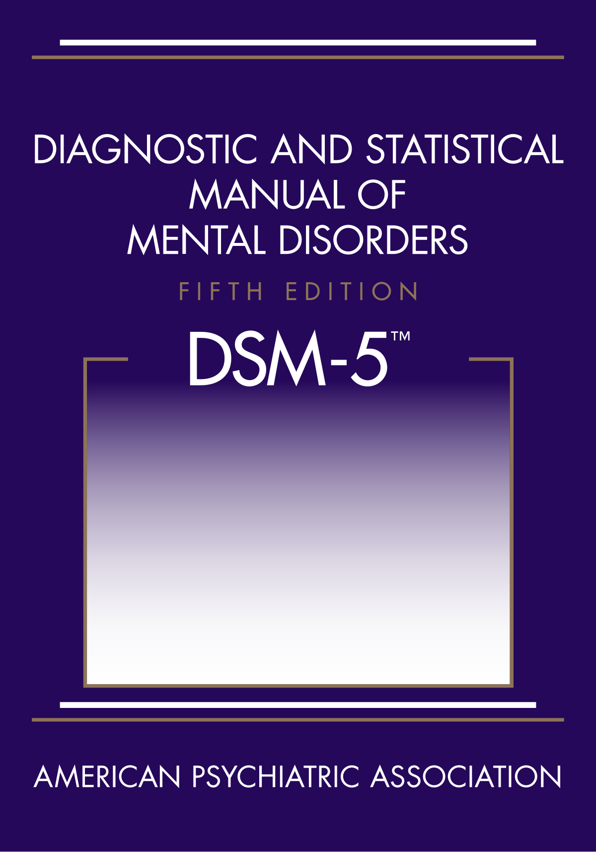 Cover of the "Diagnostic and Statistical Manual of Mental Disorders, Fifth Edition," abbreviated as DSM-5. The title is prominently displayed in white text against a purple background, with "AMERICAN PSYCHIATRIC ASSOCIATION" at the bottom.